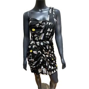 Mara Hoffman Black Multicolor One Shoulder Cocktail Mini Dress Size 4